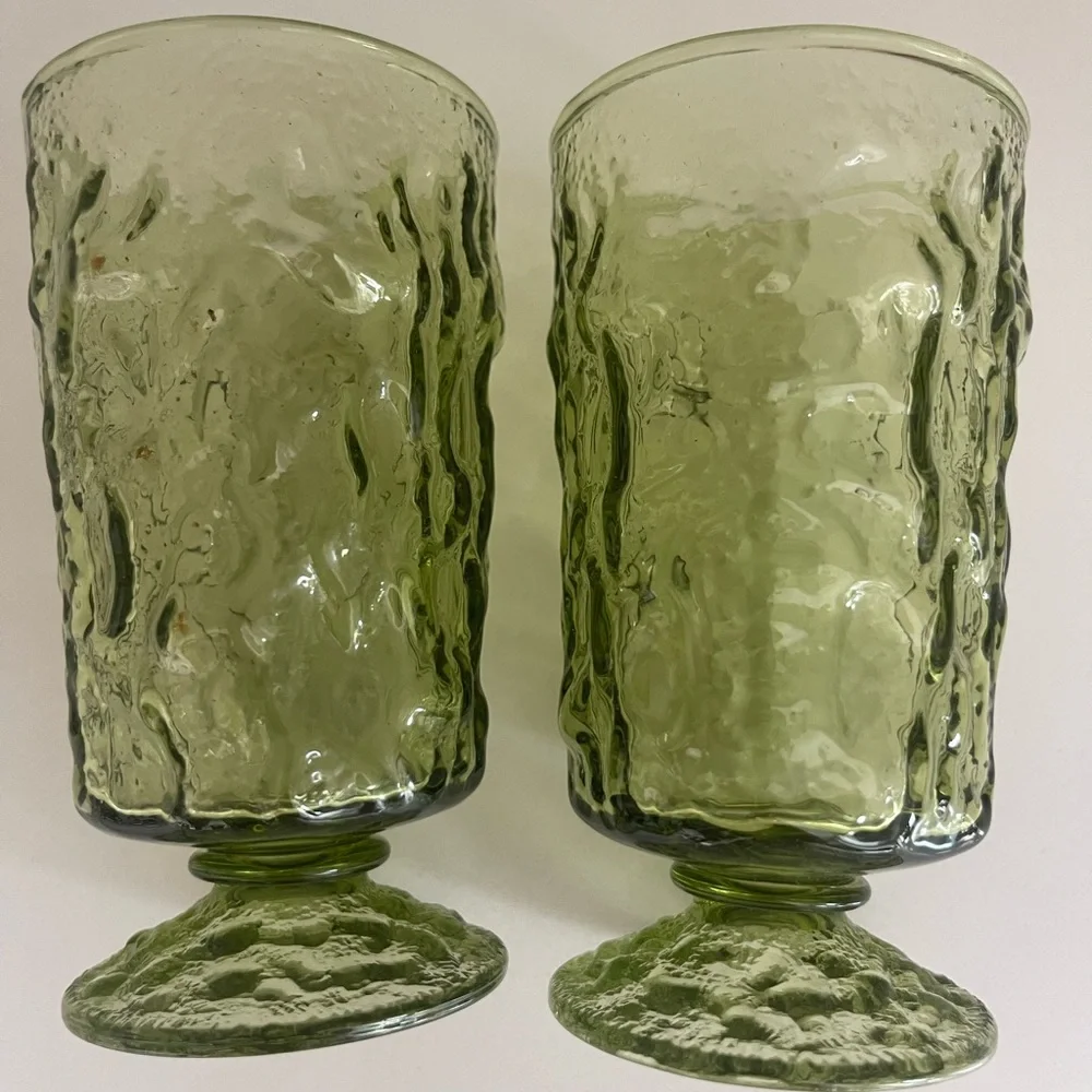 Set of 2 Anchor Hocking vintage Milano Green glassTumblers